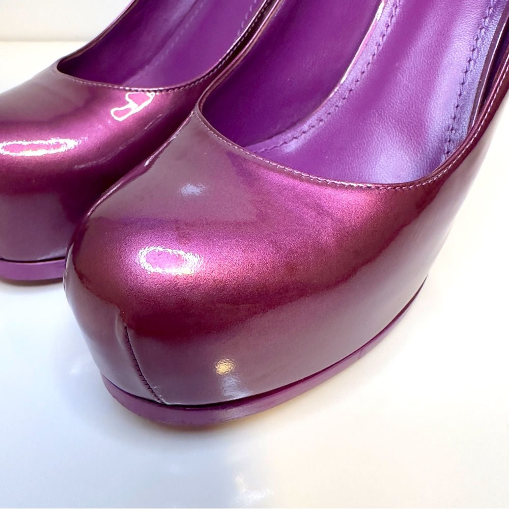 Like new! Made in Italy YSL Purple Tribtoo Patent Leather Platform Heel Pumps 9 - Picture 7 of 14